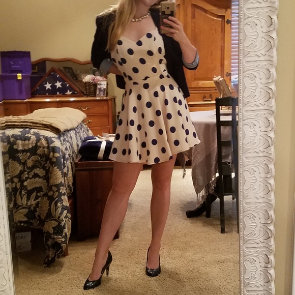 LTX Sportswear Pink Navy Polka Dot Dress L - Picture 1 of 6